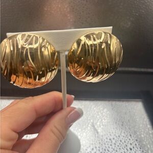 Gold Textured Round Earrings Clip On .